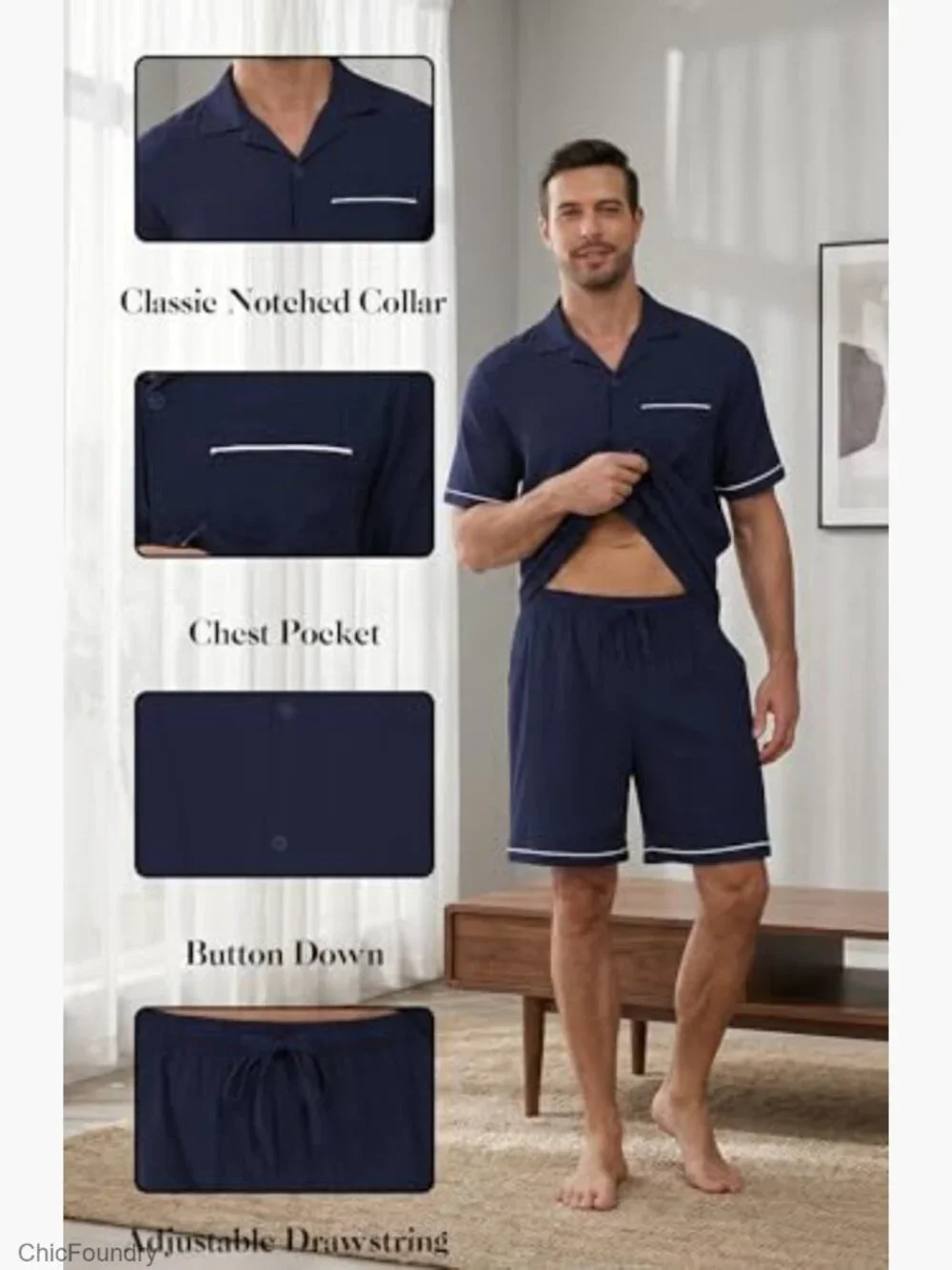 Men's Short Sleeve Pajama Set 2 Piece Pjs with Pockets Loungewear